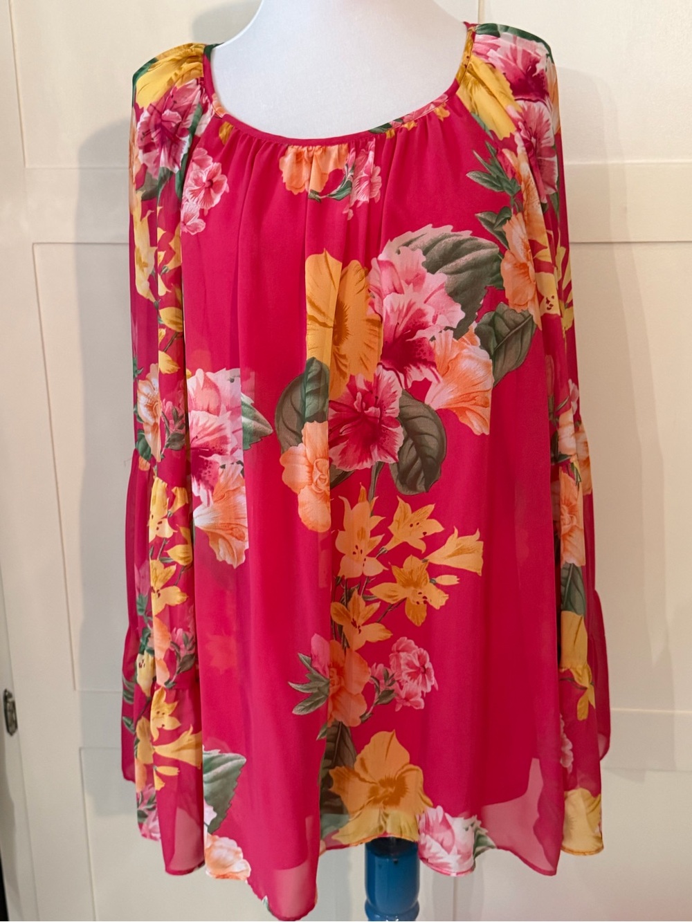 JM Collection Hot Pink Floral Blouse